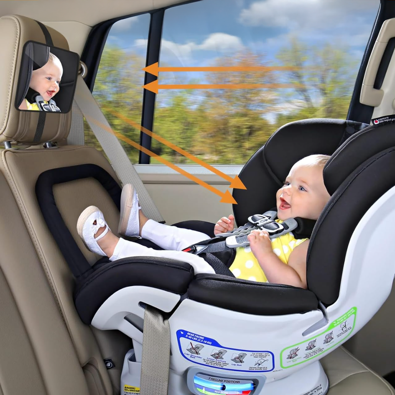 Miroir de sécurité bébé réglable pour siège arrière
