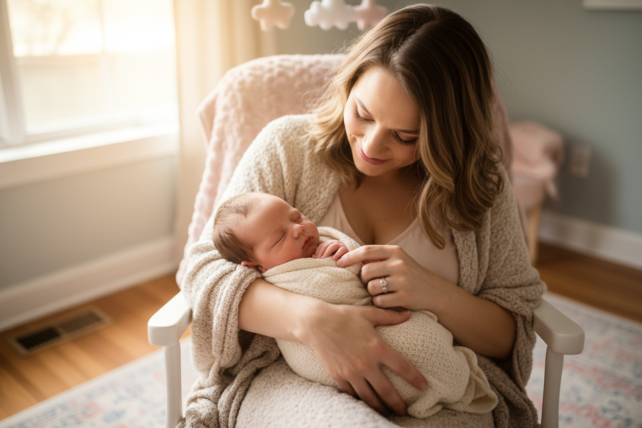 Une maman s'occupe de son bébé